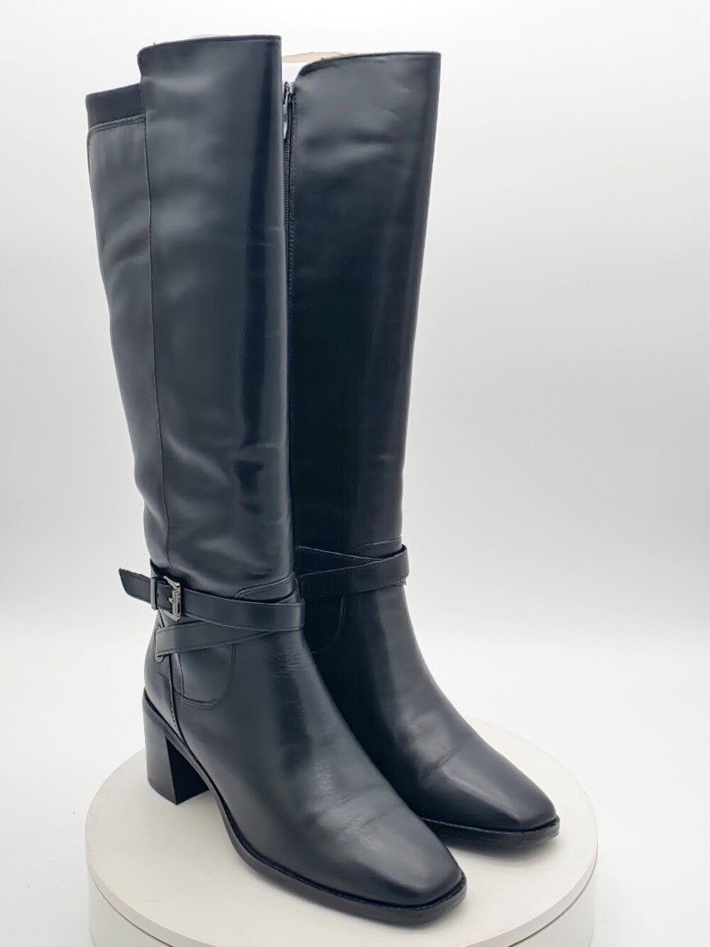 Easy Spirit Senoma Black Tall Knee High Boots Women 6.5 M Leather Block Heel